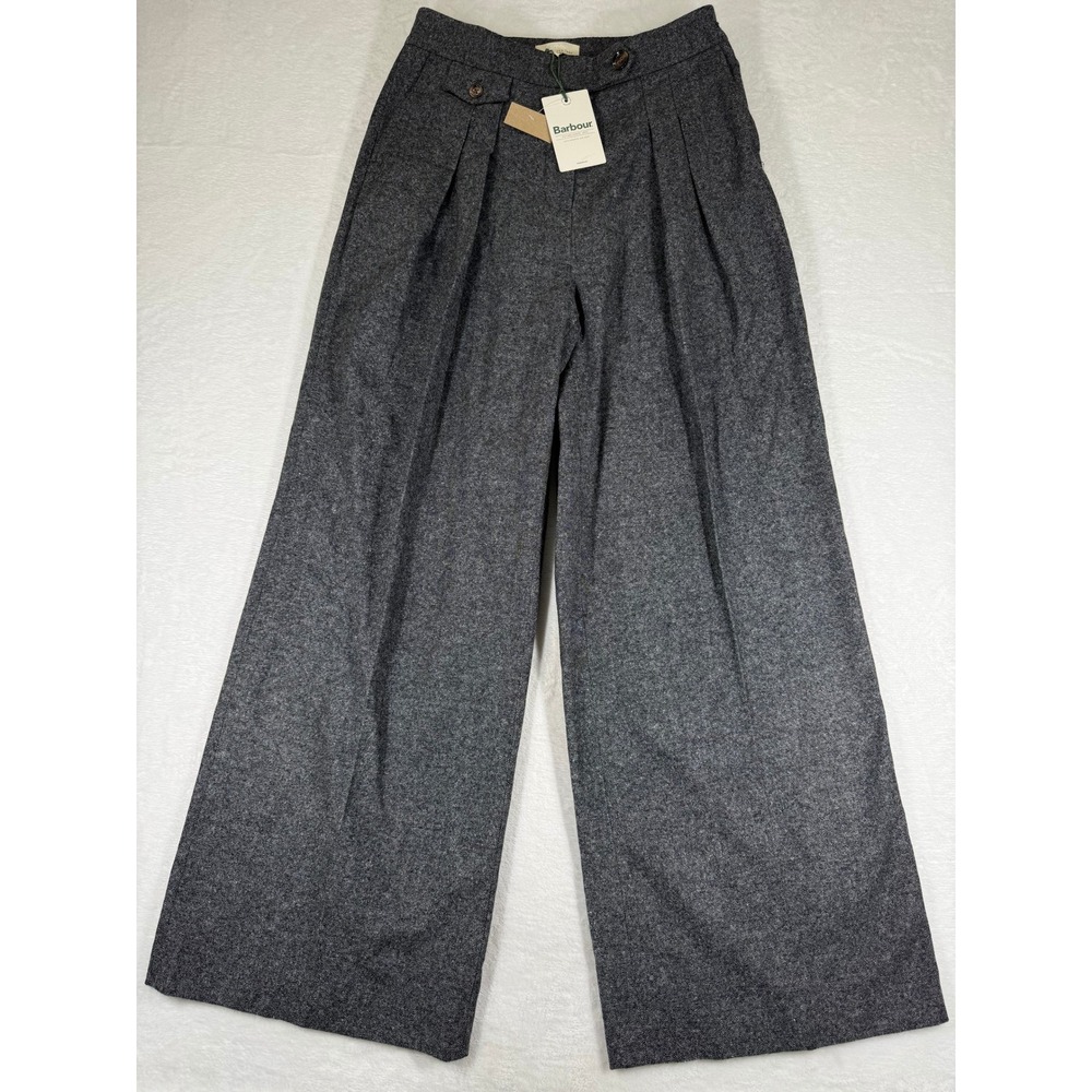 Barbour Veronica Wide Leg Trouser Gray Wool Blend Tweed Pants LTR0370MI11 Size 6
